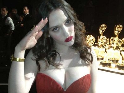Kat Dennings Huge Cleavage At Emmy Awards